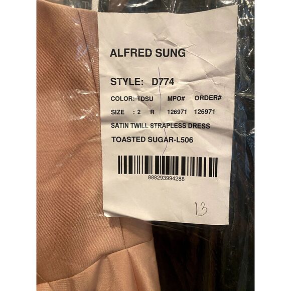 NWT Alfred Sung Strapless Notch Satin Twill Maxi Dress Pockets 2 Toasted Sugar - Picture 7 of 12